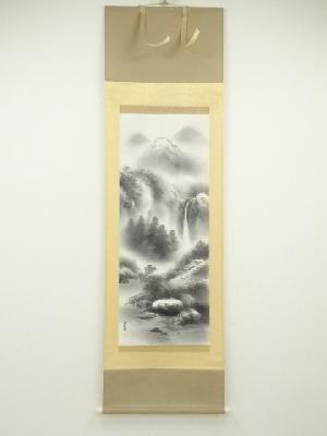 青松筆　山水図　肉筆紙本掛軸（保護箱）